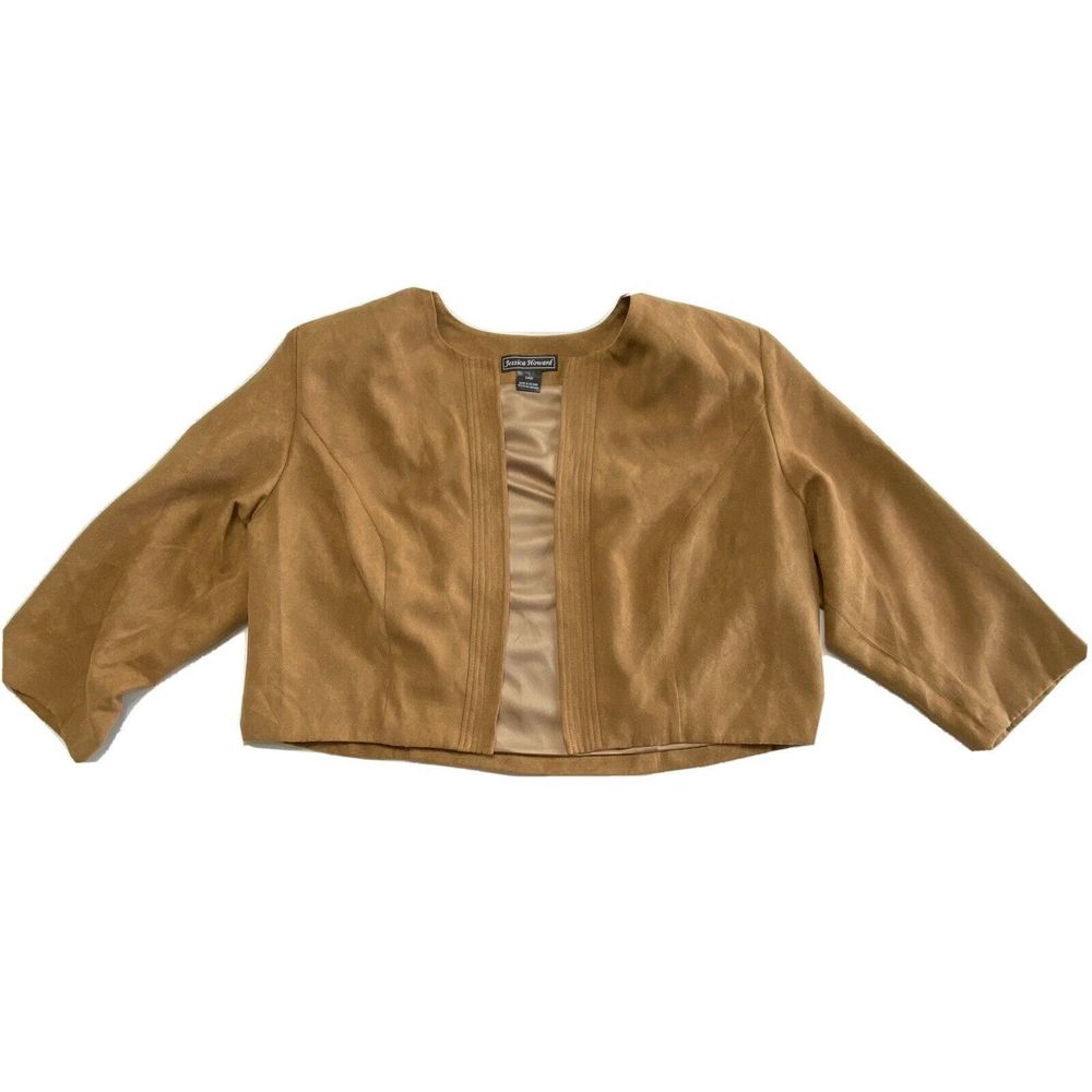 Jessica Howard Tan Suede Blazer Jacket 14 W